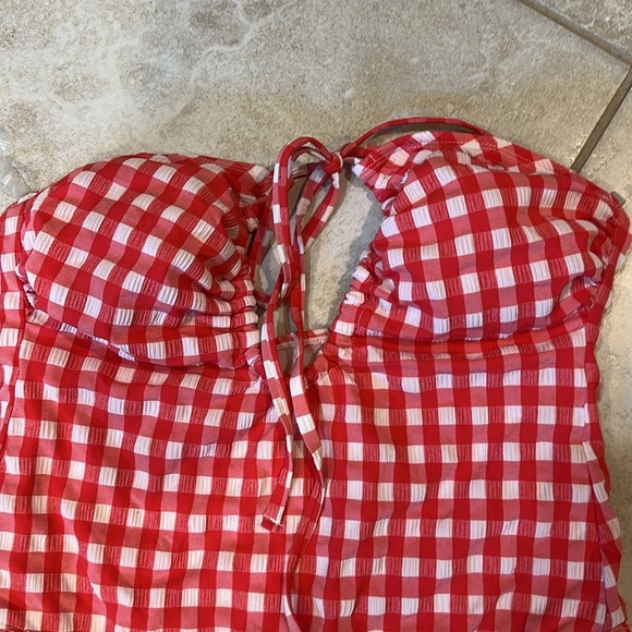 NEW! Wild Fable Red Gingham Checkered One-Piece Halter Swimsuit M bathing suit - Picture 3 of 8